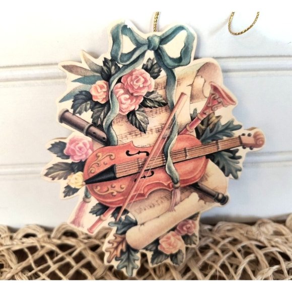 Vintage Victorian Tree Ornaments, SET/10, Drum Harp and Violin Floral Scrolls - Picture 2 of 10